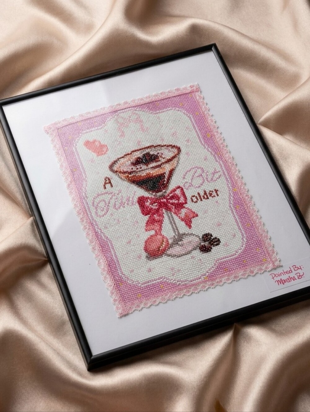 Handcrafted 16x20 A Tini Bit Older Pink Framed Diamond art Cocktail Painting